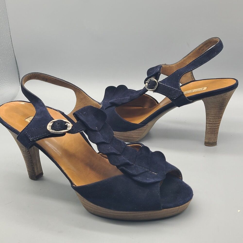 Paul Green Navy Suede Women's heel Slingback Platform Sandals Size US 8